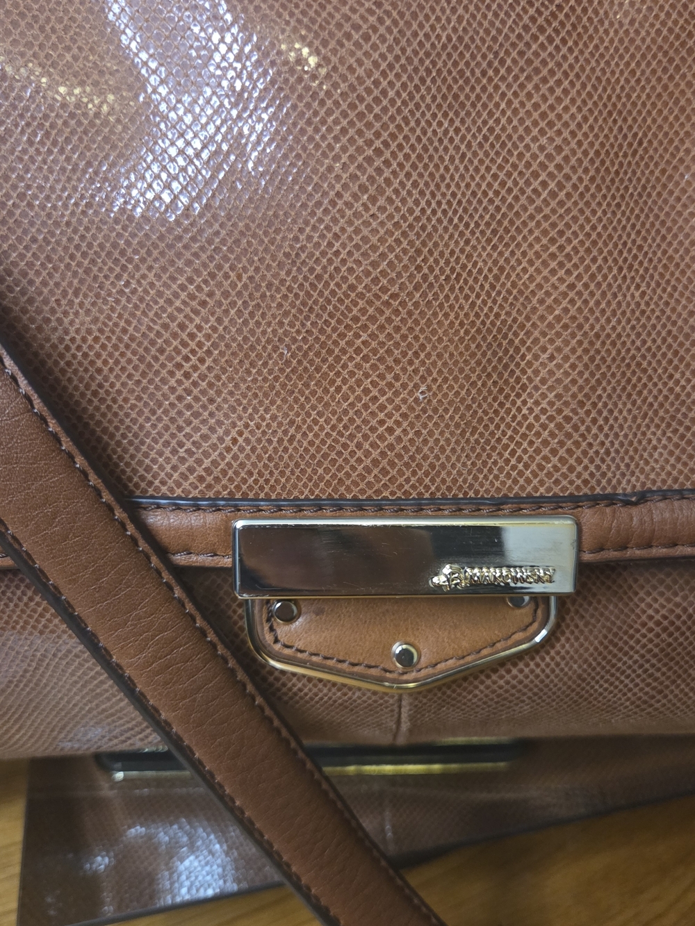B. Makowsky Cognac Leather Satchel | Luxe Texture + Leopard Lining Chic - Picture 6 of 17